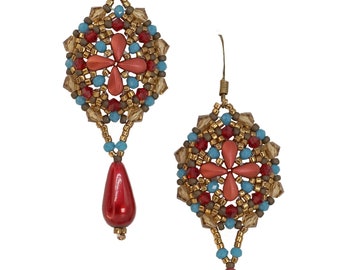 orecchini pendenti fatti a mano con perline, colorati e particolari con goccia, alta bigiotteria artigianale, idea regalo donna pezzo unico