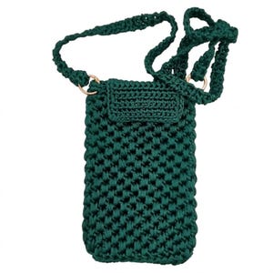 Borsa portacellulare rettangolare piccola a tracolla, uncinetto, verde, minimal, regalo unico, fatto a mano