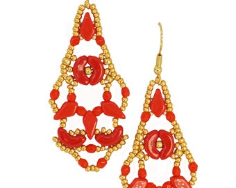 große rote Ohrhänger handgefertigt aus Glasperlen,  leichte Sommer Ohrringe, ausgefallener  Unikat  Design Modeschmuck aus Italien, tizianat