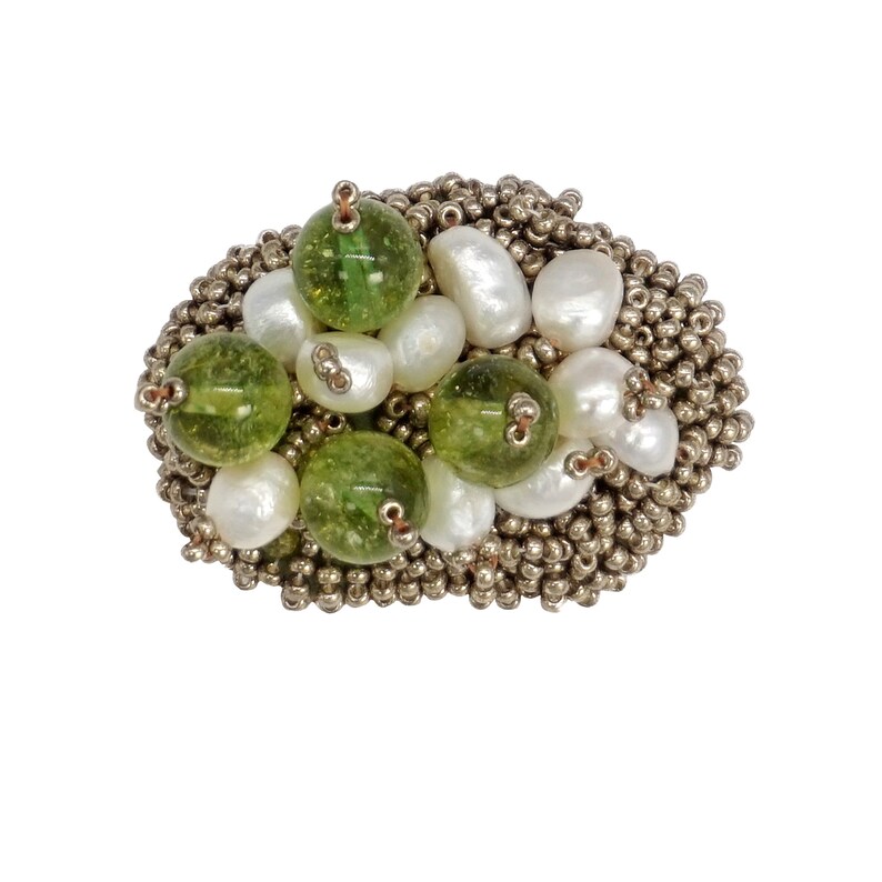 Broche Vintage Perles Et Pierres Multicolores - Occasion Avec Usure Du Temps