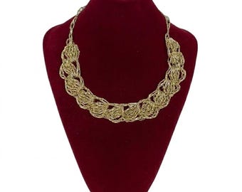 Light Gold Choker Necklace Handmade Crochet Elegant Boho Chic Special Gift for Women