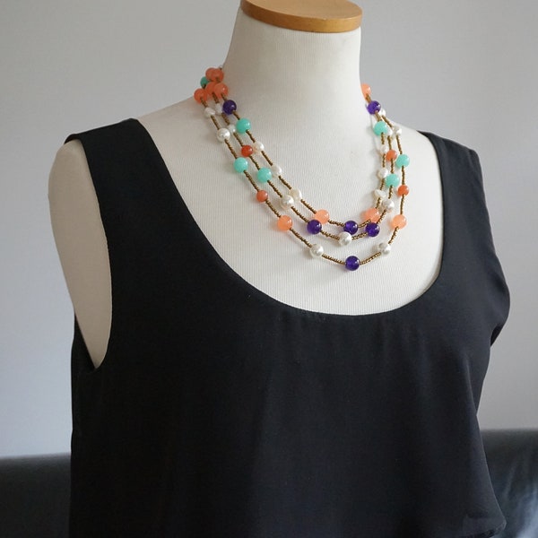 collana multifilo con perle e pietre naturali colorate, bigiotteria artigianale, venditore italiano, idee regalo donna gioielli fatti a mano