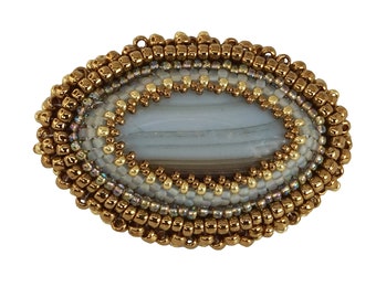 Spilla di perline fatta a mano con pietra dura agata,  bigiotteria artigianale,  idee regalo donna