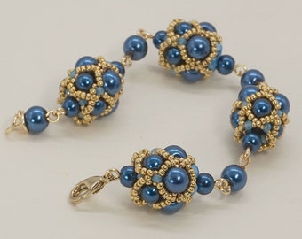 pulsera boho de cuentas azules y doradas hechas a mano, bisutería artesanal, idea de regalo para mujer, tizianat