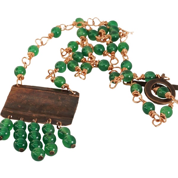 Kupfer Halskette aus grünem Achat Edelstein mit rechteckigem Anhänger