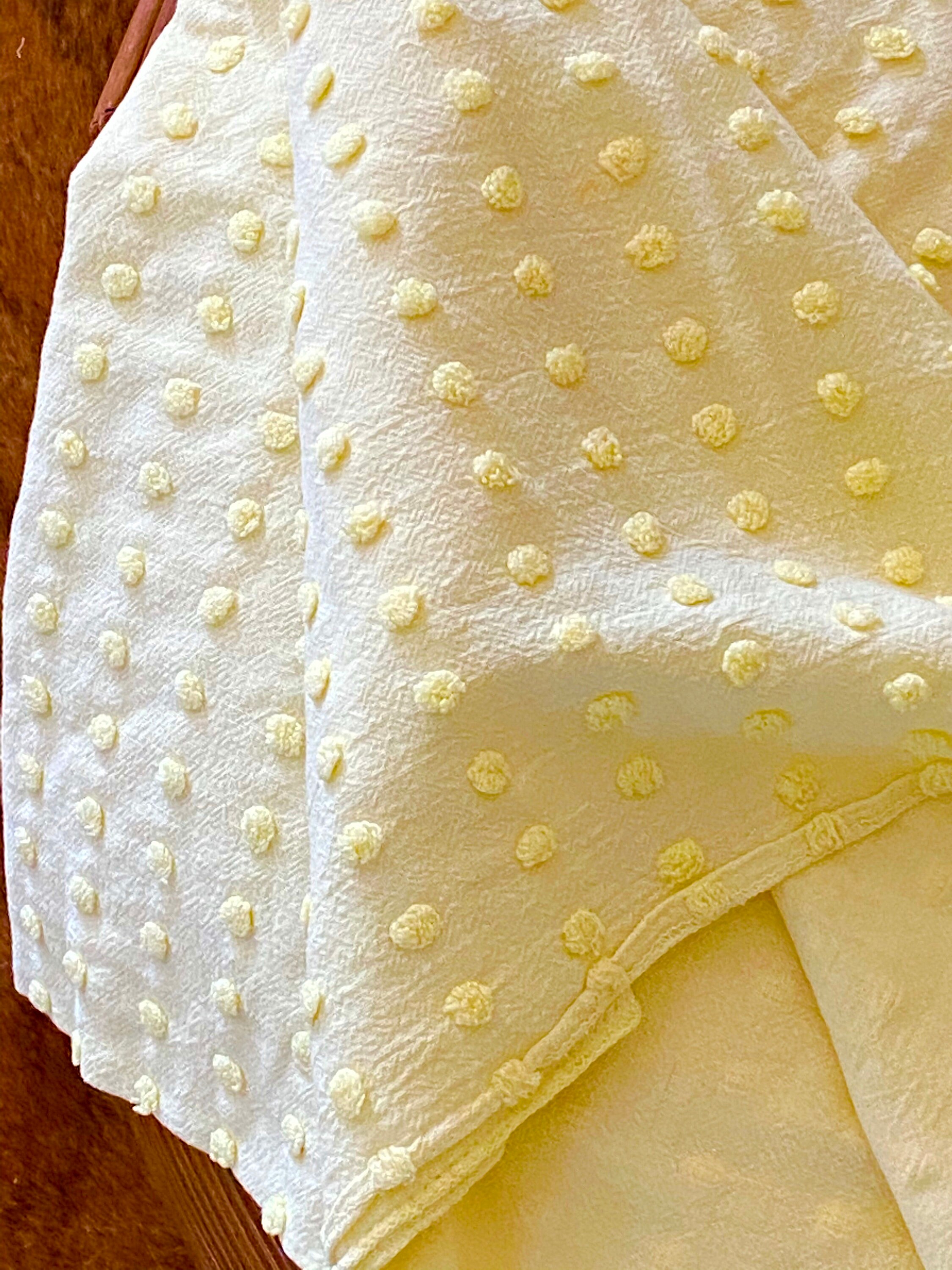 Vintage Chenille Bedspread piece Yellow Dot Etsy
