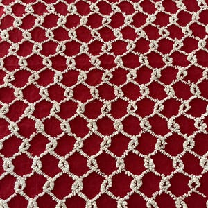 RED Bates chain link needle tufted piece VINTAGE Chenille bedspread