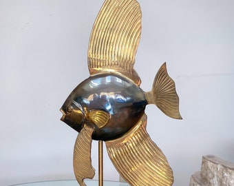 Giant Mid Century Brass Angel Fish Sculpture by Frederick Cooper
