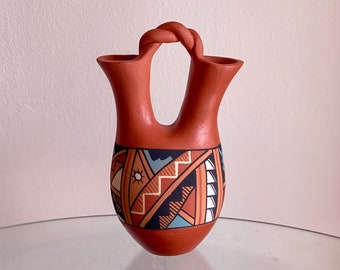 Hand Painted Terracotta Navajo Wedding Vase by Willabird Designs Vintage Finds