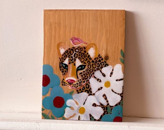 Leopard Shiny Resin Painting by Artist Amber Petersen of Willabird Designs