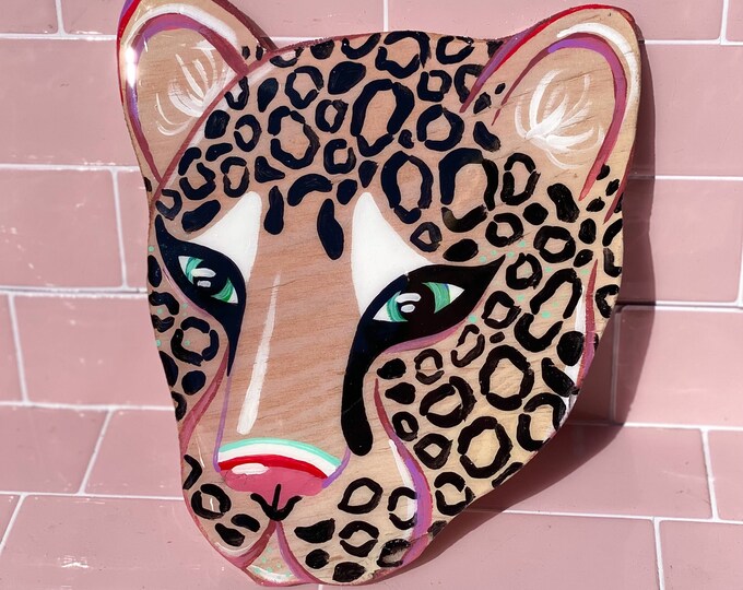 Lucky Cats Leopard, Hand Painted Resin Wood Cutouts by Willabird Designs Artist Amber Petersen