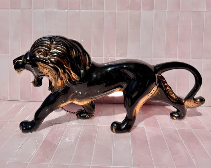 Large Mid Century Modern Black Lion Statue found by Willabird Designs Vintage Finds