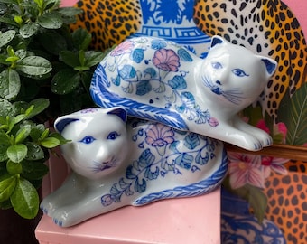 Vintage Lounging Chinoiserie Porcelain Cats found by Willabird Designs Vintage Finds