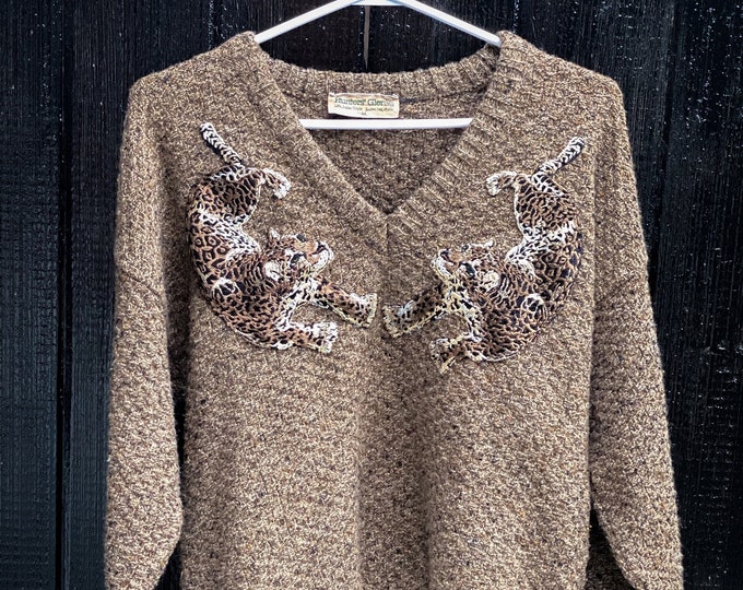 Vintage Leopard-Embroidered Knit Sweater found by Willabird Designs Vintage Finds
