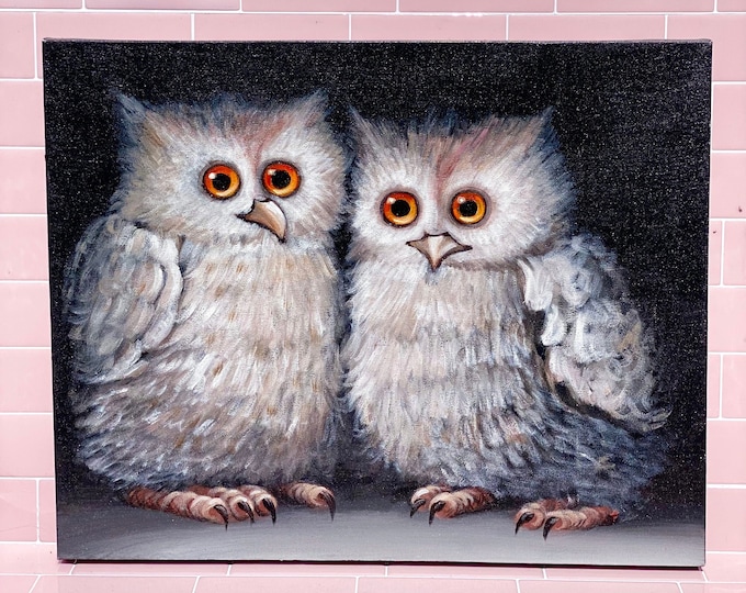 Large Vintage Original Owl Painting on Stretched Canvas found by Willabird Designs Vintage Finds