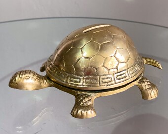 Mid Century Solid Brass Turtle Bank found by Willabird Designs Vintage Finds