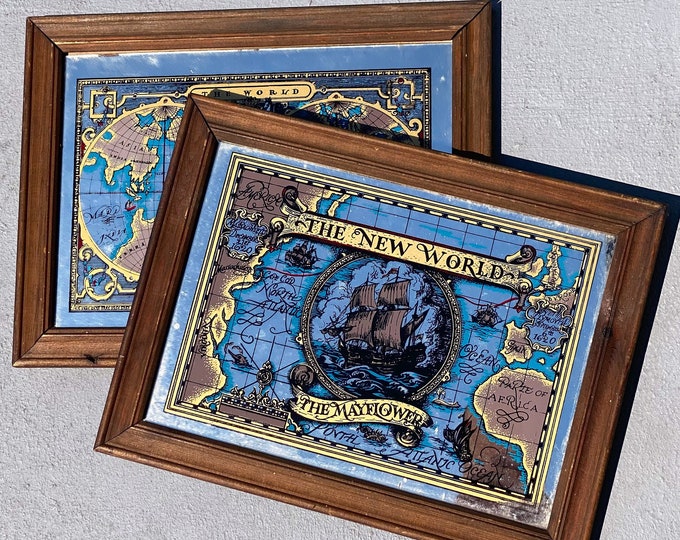 Antique Stamford Art World Map Lithograph Bar Mirrors found by Willabird Designs Vintage Finds