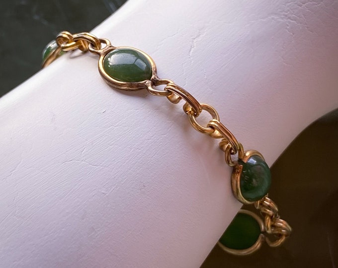 1960’s TOR Jewelry Nephrite Jade Gold Link Bracelet found by Willabird Designs Vintage Finds