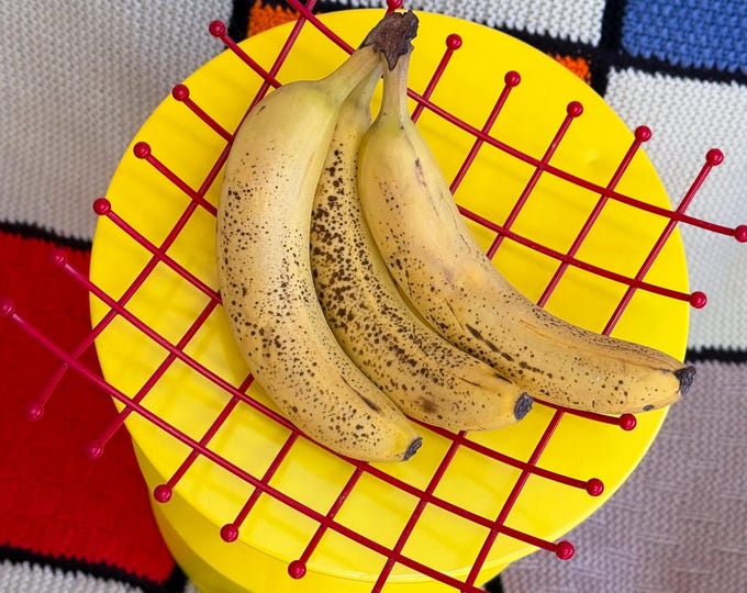 1980s Atomic Red Fruit Basket, Mid Century Space Age Enameled Metal Home Decor