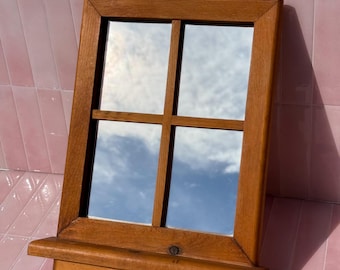 Vintage window mirror with mini shelf and hooks, found by Willabird Designs Vintage Finds