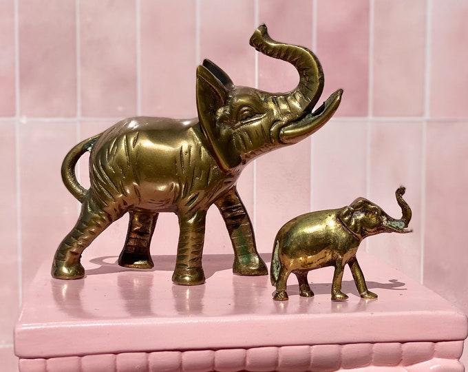 Lucky Vintage Brass Elephants, Upward Trunks found by Willabird Designs Vintage Finds