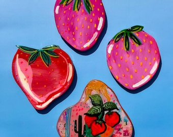 Handpainted Strawberry Cutout Paintings by Willabird
