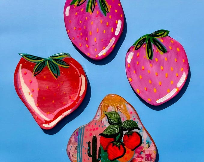 Handpainted Strawberry Cutout Paintings by Willabird