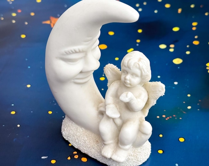 Whimsigoth Moon & Cherub, Department 56 Snowbabies Series, found by Willabird Designs Vintage Finds