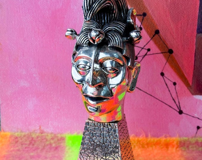 Vintage D’Argenta silverplate Bust of K’inich Janaab Pakal found by Willabird Designs Vintage Finds. Aztec Mayan Silver Bust