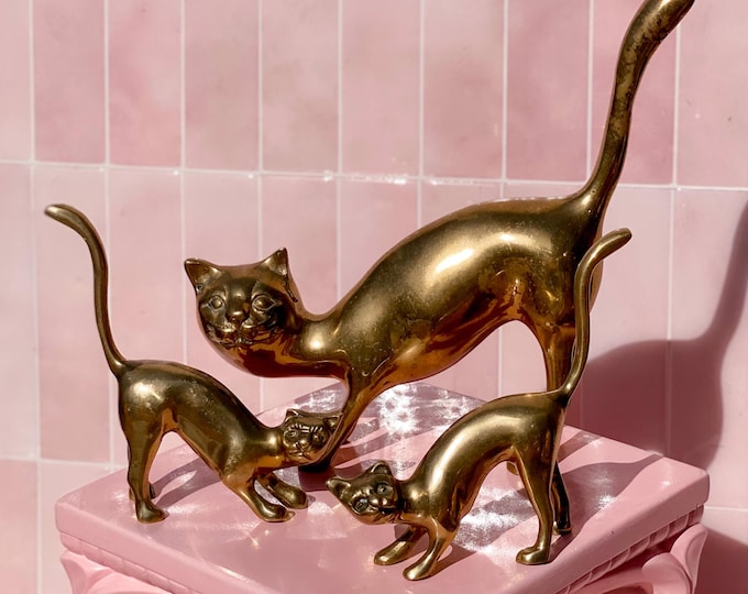 Mid Century Solid Brass Cats found by Willabird Designs Vintage Finds