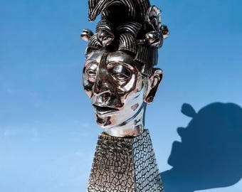 Vintage D’Argenta Silverplate K’inich Janaab Pakal Bust, Aztec Mayan Decor