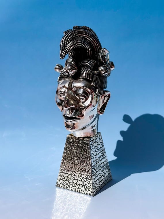 Vintage D'argenta Silverplate K'inich Janaab Pakal Bust, Aztec