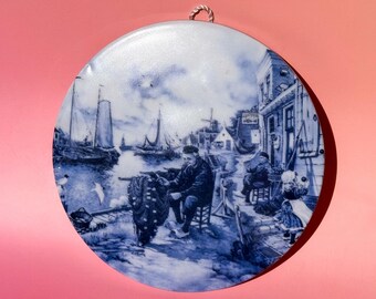 Vintage Delft Blue Tile, Ter Steege BV Holland, Coastal Scene