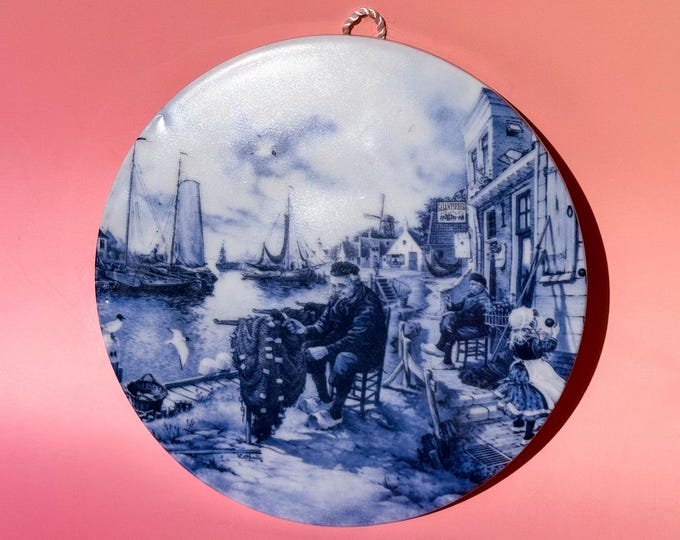 Vintage Delft Blue Tile, Ter Steege BV Holland, Coastal Scene