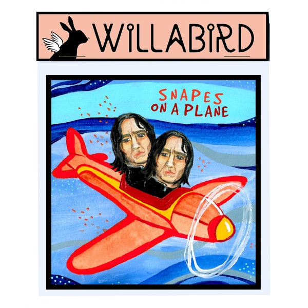 Snapes on a Plane Magnet by Willabird Designs Artist Amber Petersen. Alan Rickman as Harry Potter's Severus Snape, Snakes on a Plane pun