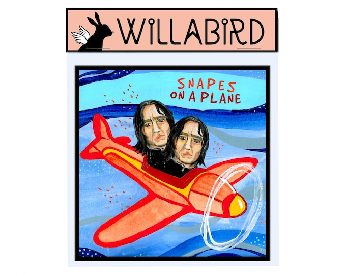 Snapes on a Plane Magnet by Willabird Designs Artist Amber Petersen. Alan Rickman as Harry Potter's Severus Snape, Snakes on a Plane pun