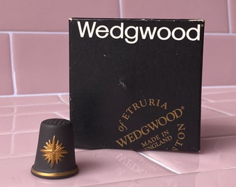 Vintage 1985 Wedgwood Jasperware Star Thimble in Rare Gilded Black Basalt, found by Willabird Designs Vintage Finds