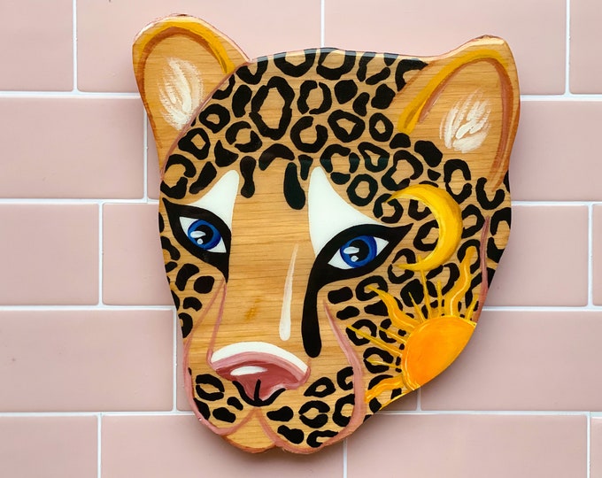 Lucky Cats Leopard, Hand Painted Resin Wood Cutouts by Willabird Designs Artist Amber Petersen