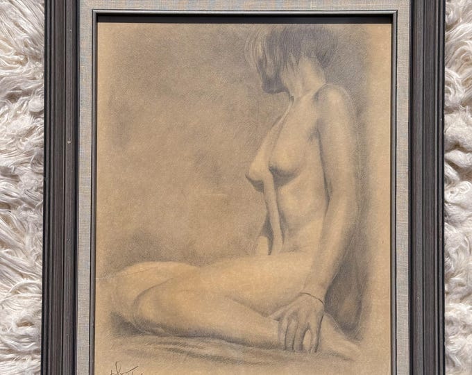 Large Vintage Nude Original Illustration found by Willabird Designs Vintage Finds