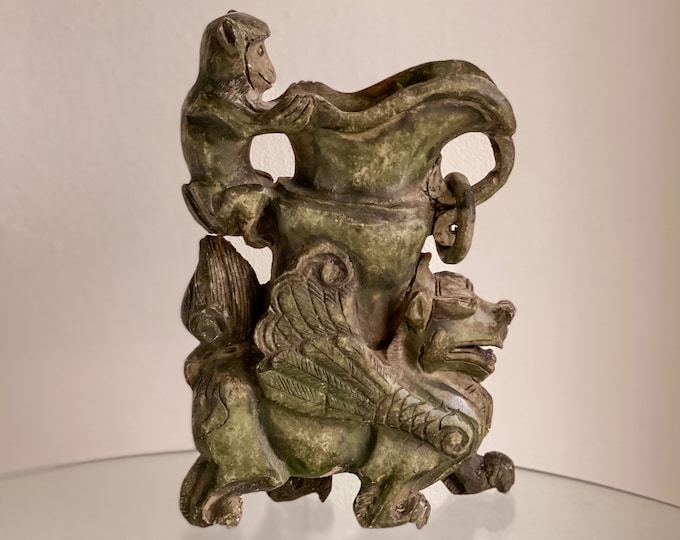Vintage Verdite Stone Lion & Monkey Sculpture found by Willabird Designs Vintage Finds