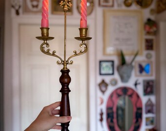 Vintage Manor Brass & Wood Candelabras found by Willabird Designs Vintage Finds