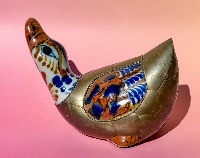 Vintage Tonala Duck with Sergio Bustemante-Style Brass found by Willabird Designs Vintage Finds