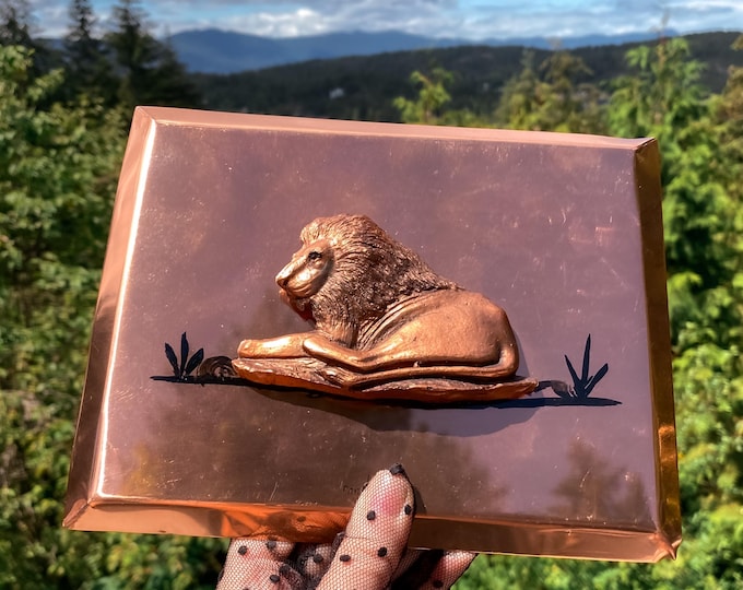 Mid Century Copper Crafts Lion produced by Zambian Copperware found by Willabird Designs Vintage Finds