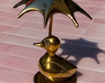 Vintage Brass Rainy Day Duck with Umbrella found by Willabird Designs Vintage Finds