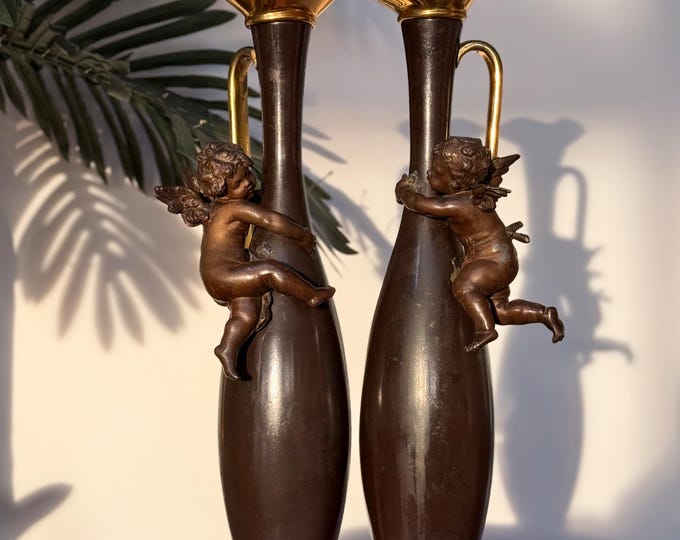 Antique cherub candlesticks found by Willabird Designs Vintage Finds