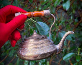 Mid Century Small Etched Brass Teapot found by Willabird Designs Vintage Finds