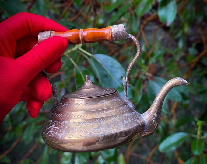 Mid Century Small Etched Brass Teapot found by Willabird Designs Vintage Finds