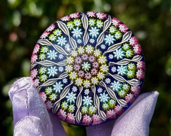 Mid century Perthshire Millefiori rainbow burst glass paperweight, found by Willabird Designs Vintage Finds