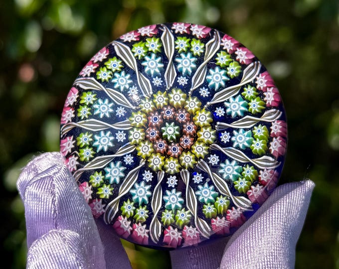 Mid century Perthshire Millefiori rainbow burst glass paperweight, found by Willabird Designs Vintage Finds