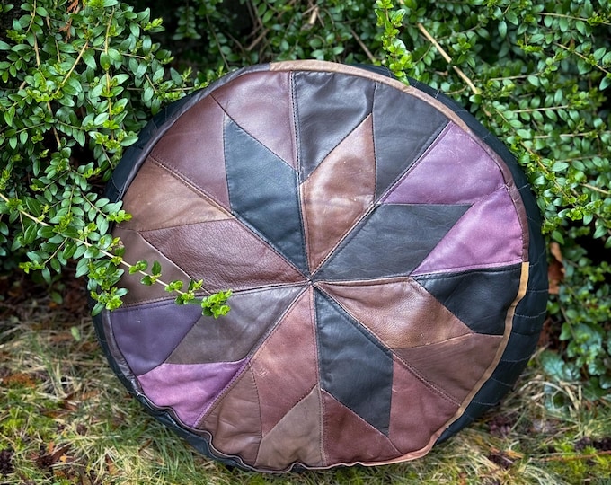 Vintage Starburst Pattern Leather Pouf found by Willabird Designs Vintage Finds